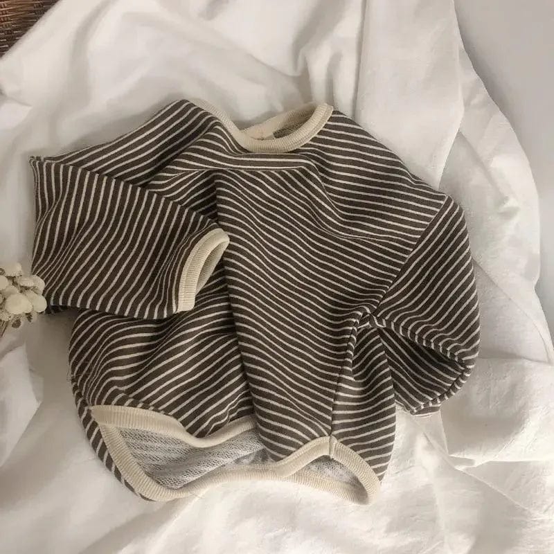 Coffee Stripes / 1-2T Striped Long Sleeve Sweatshirt