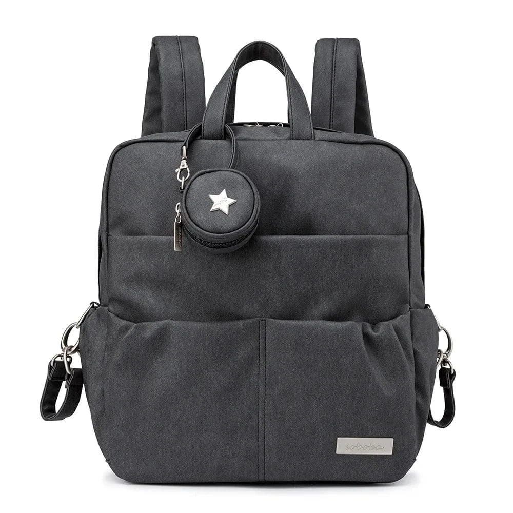 Black Stylish Waterproof Diaper Backpack with Pacifier Holder