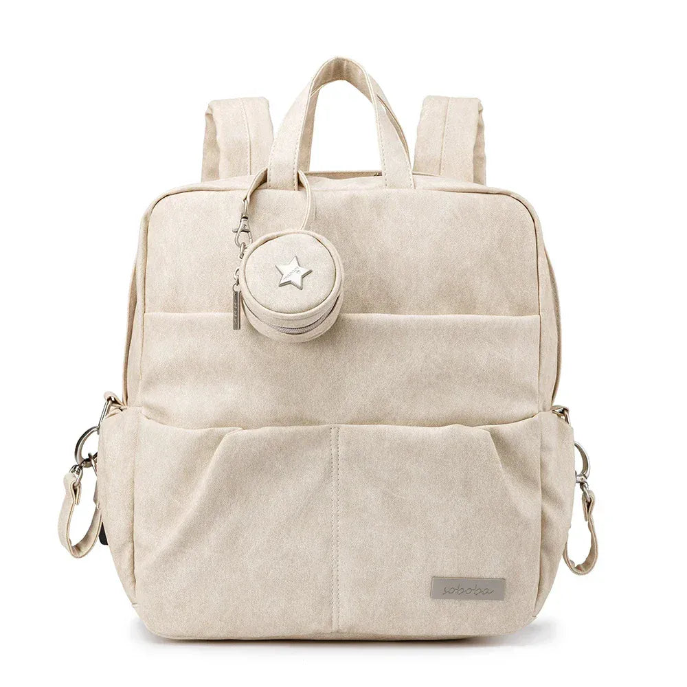 Beige Stylish Waterproof Diaper Backpack with Pacifier Holder