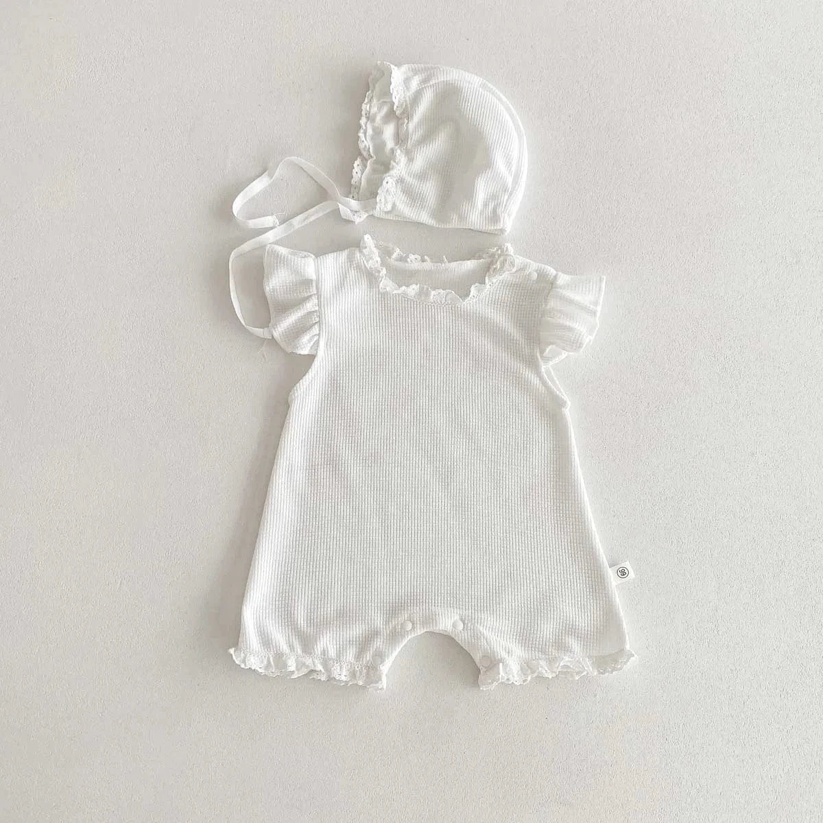 Girl's Clothing White / 0-6M Summer Baby Girls Romper with Matching Bonnet