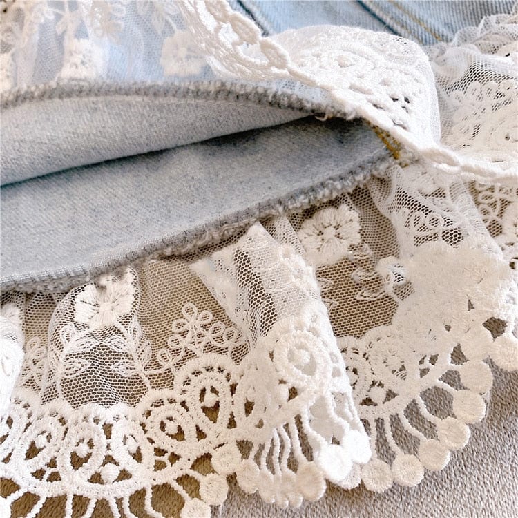 momentel white lace denim skirt デニムスカート JNGSA Women's Mini Denim Skirt, High Waist, Irregular Slim