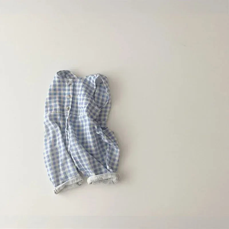 Blue / 0-3M Summer Sleeveless Solid Color Plaid