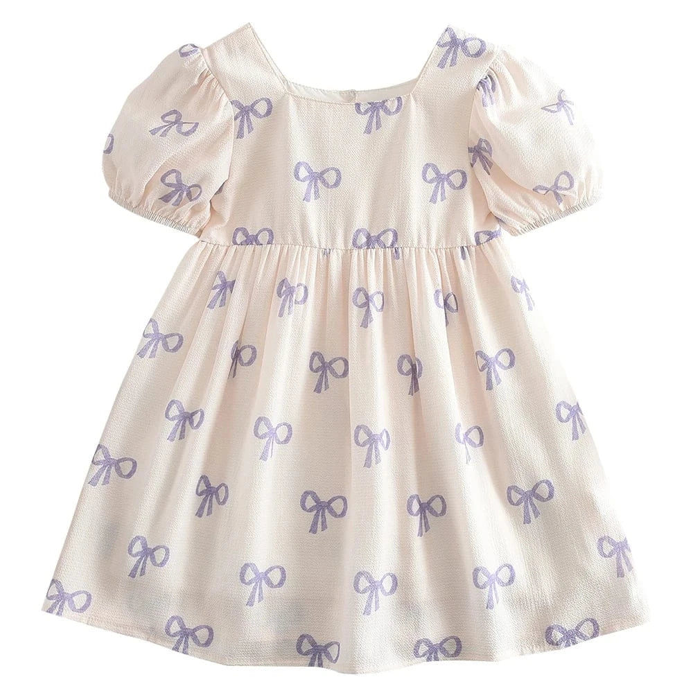 Purple / 2-3T Sweet Bow Print Princess Dress
