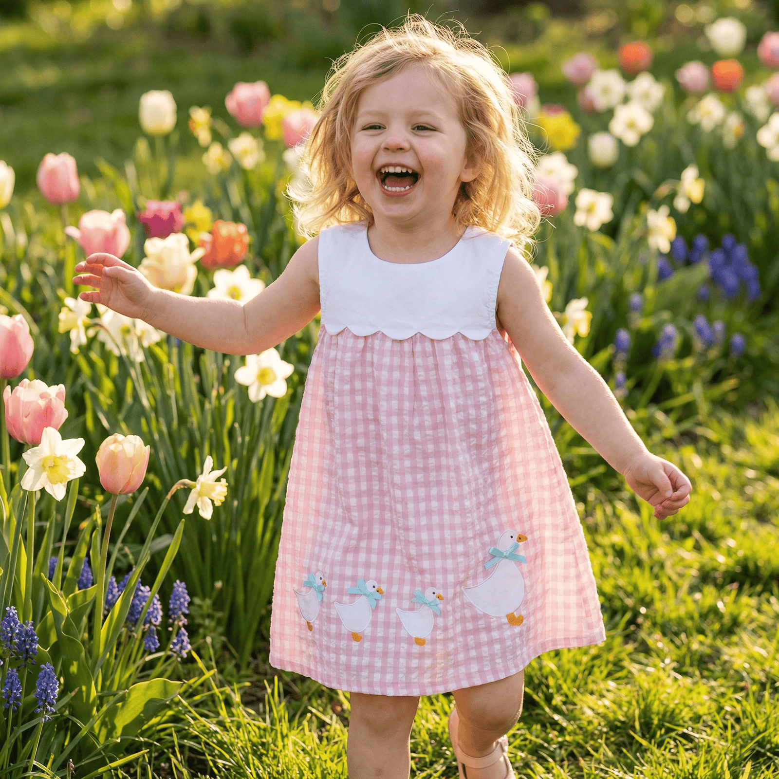 Sweet Duck Gingham Dress with Scalloped Collar