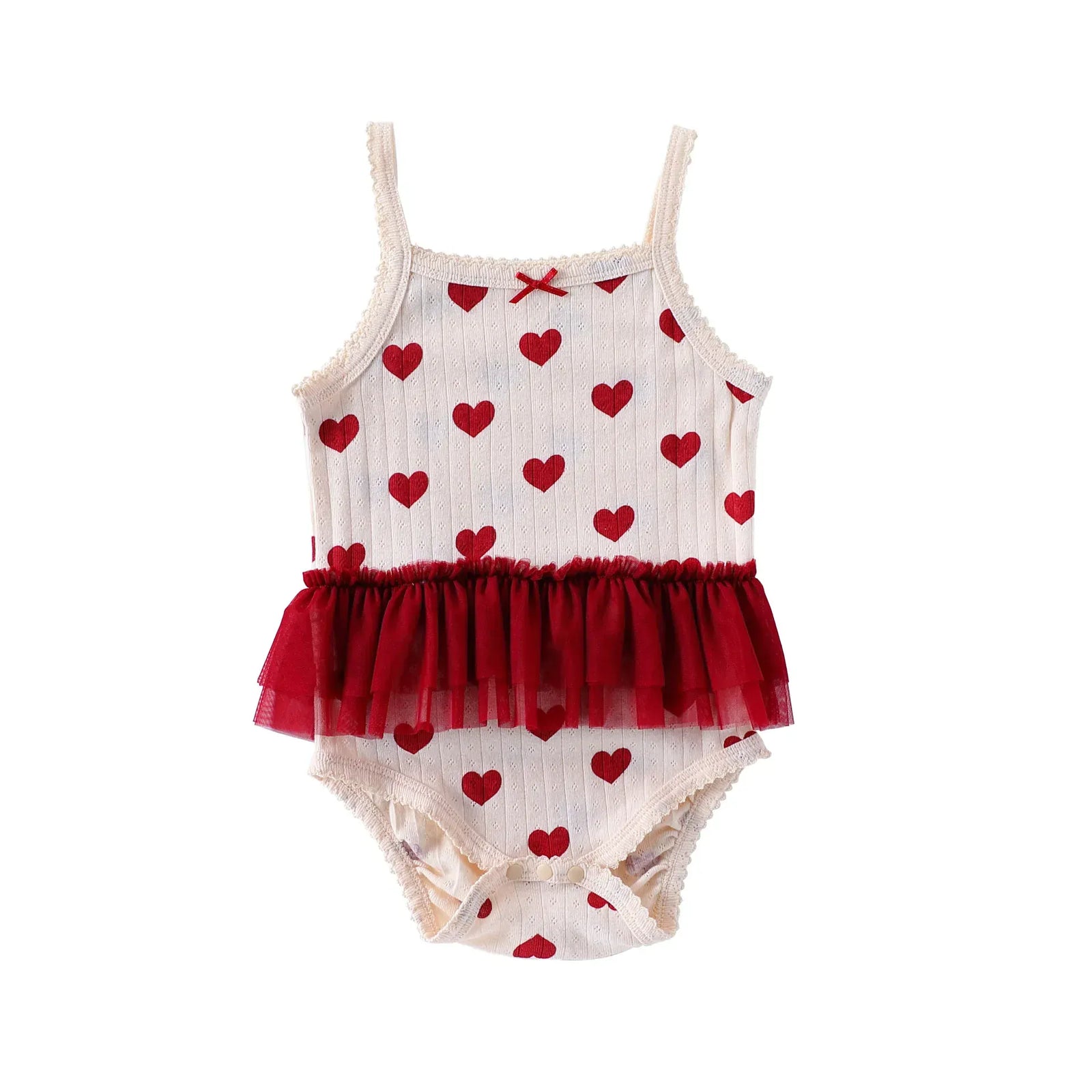 White – Red Skirt Set / 3-6M Sweet Heart Print Baby Romper