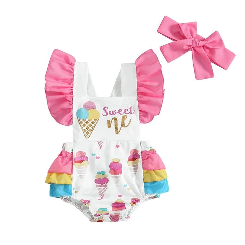 White / 12M / CHINA Sweet Ice Cream Baby Girl Romper
