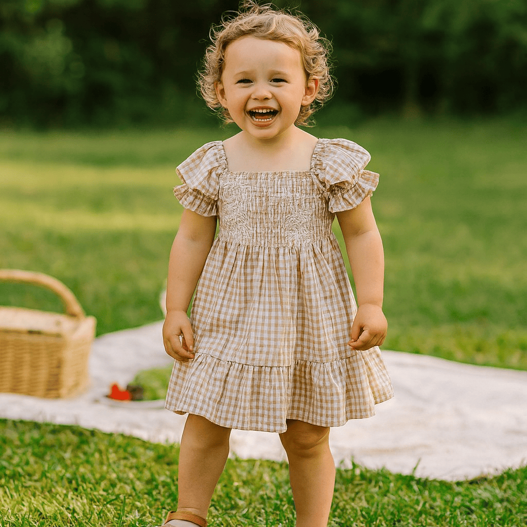Sweet Summer Puff Sleeve Plaid Dress