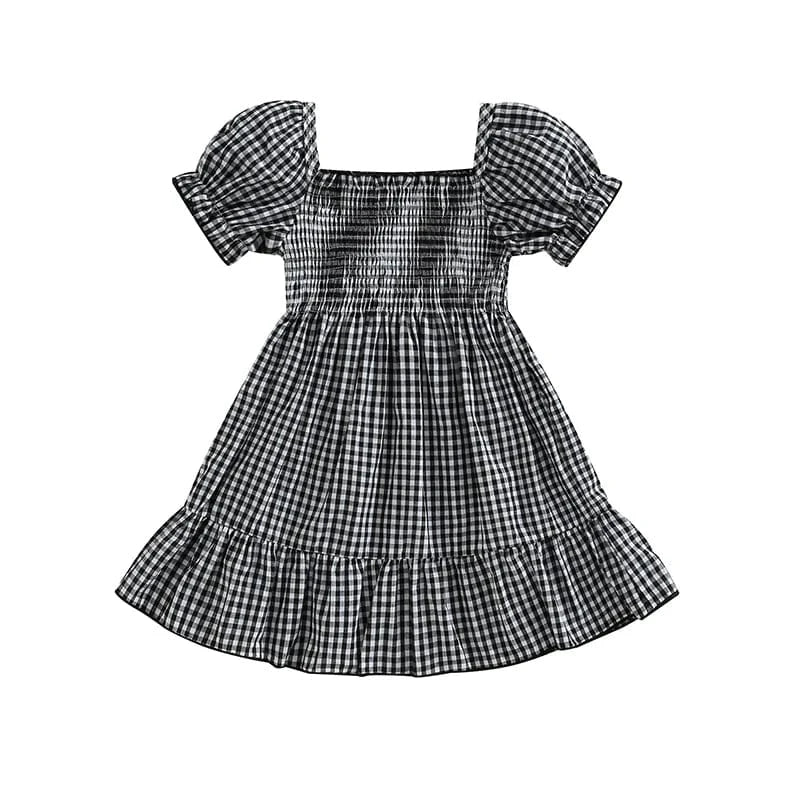 Black / 12-18M Sweet Summer Puff Sleeve Plaid Dress