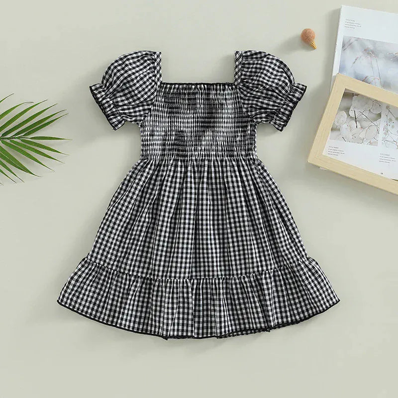 Sweet Summer Puff Sleeve Plaid Dress