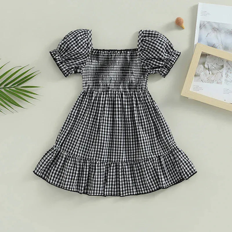 Sweet Summer Puff Sleeve Plaid Dress