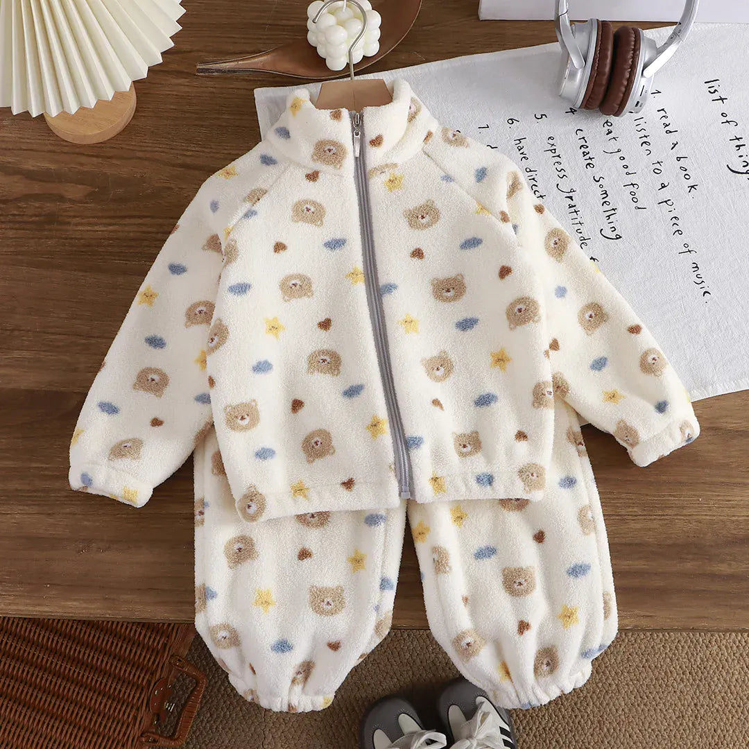 White Teddy / 6-12M TeddyCozy Plush Fleece Set