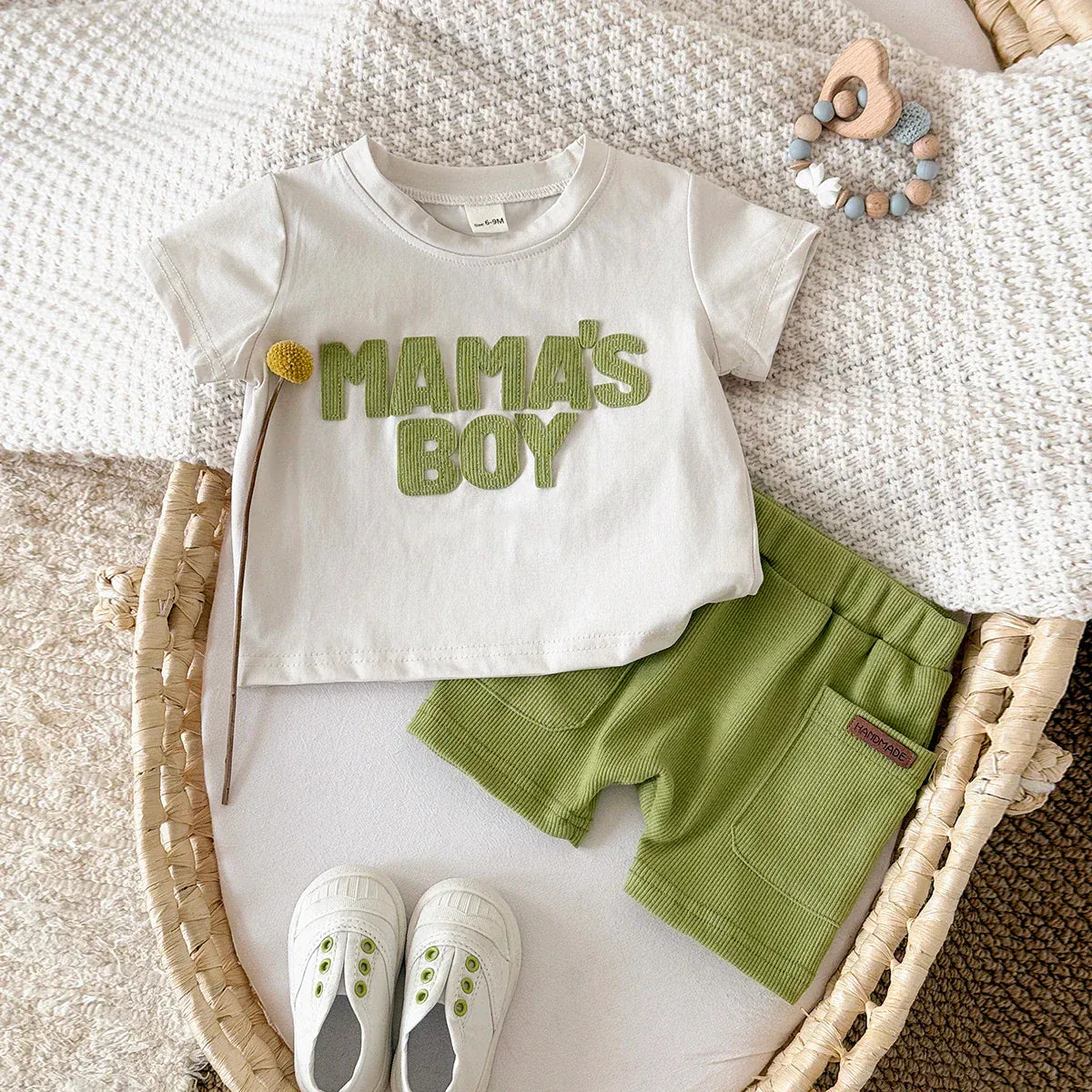 Textured Letter Patch Shirt & Shorts Set