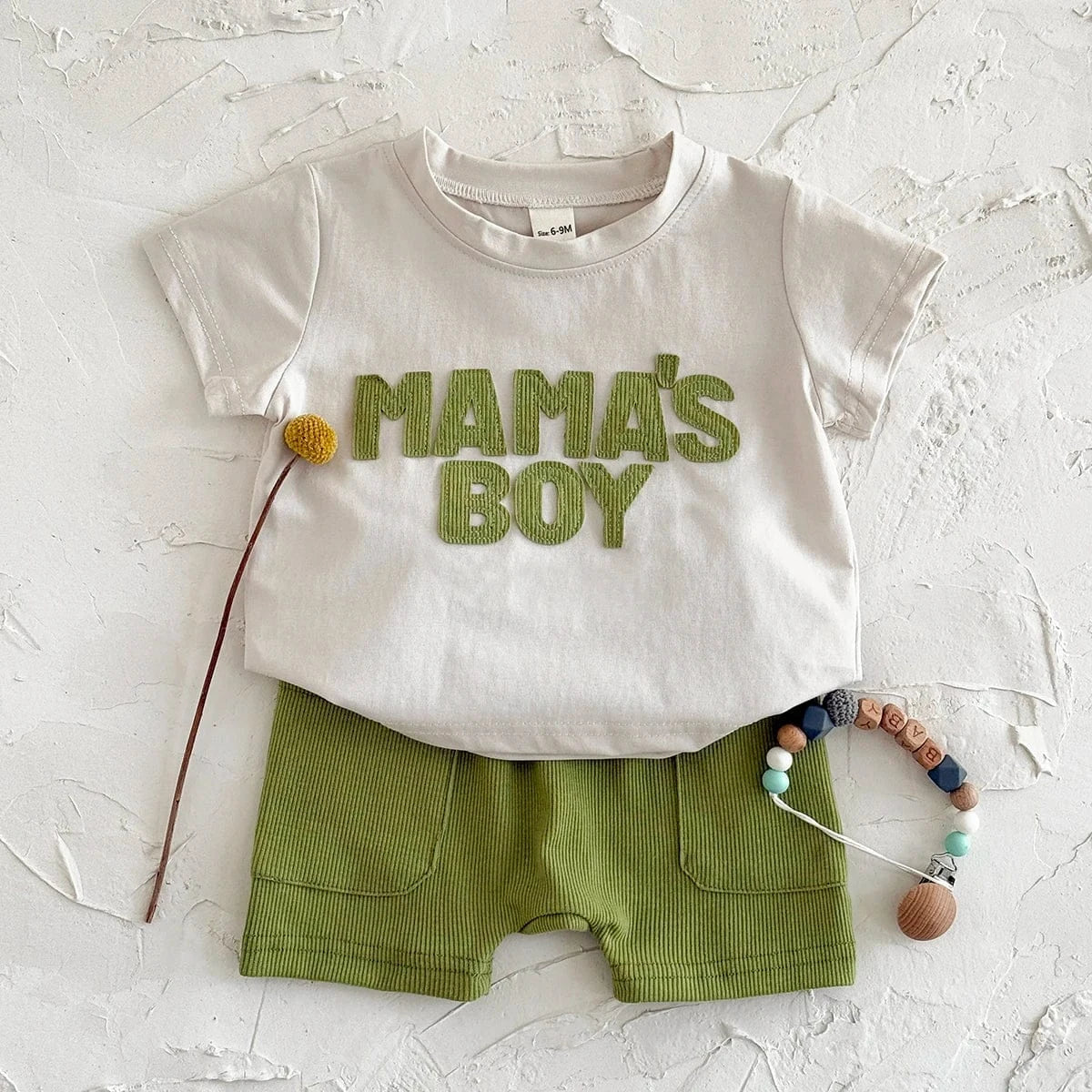 Textured Letter Patch Shirt & Shorts Set