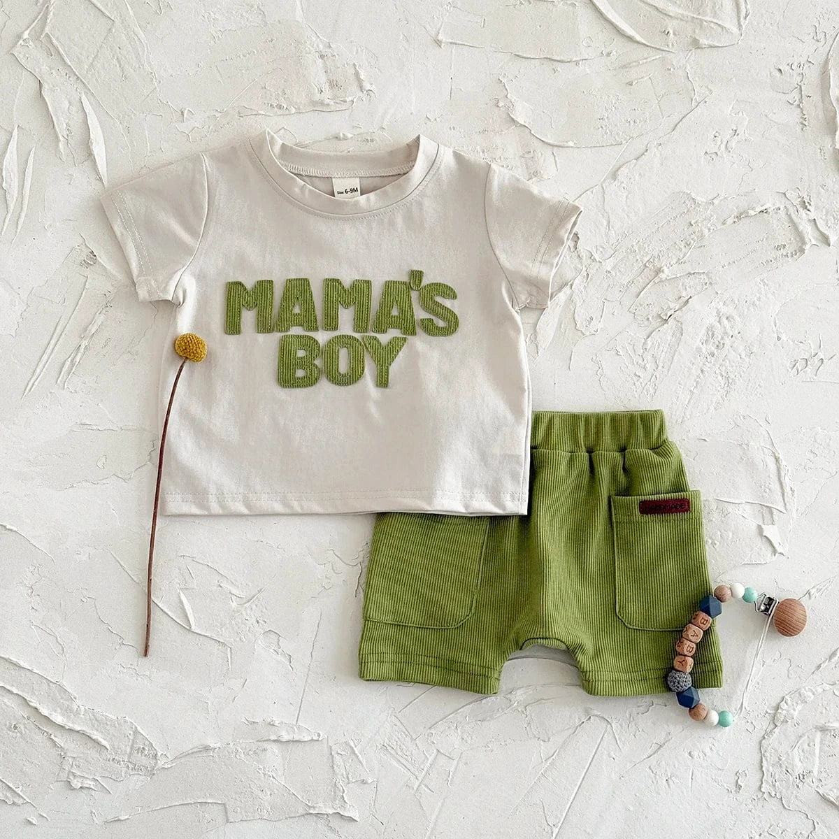 Textured Letter Patch Shirt & Shorts Set