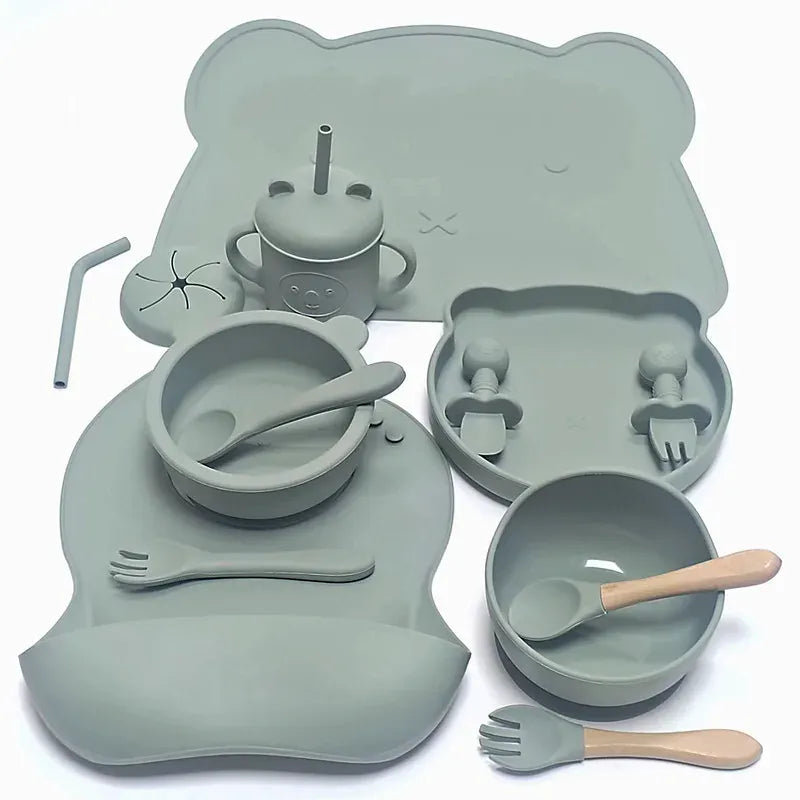 Green The Complete Baby and Toddler Silicone Feeding Set