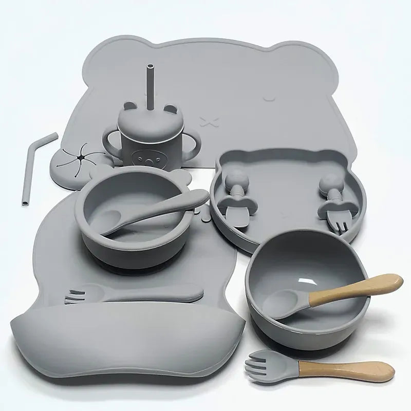 Silver Gray The Complete Baby and Toddler Silicone Feeding Set