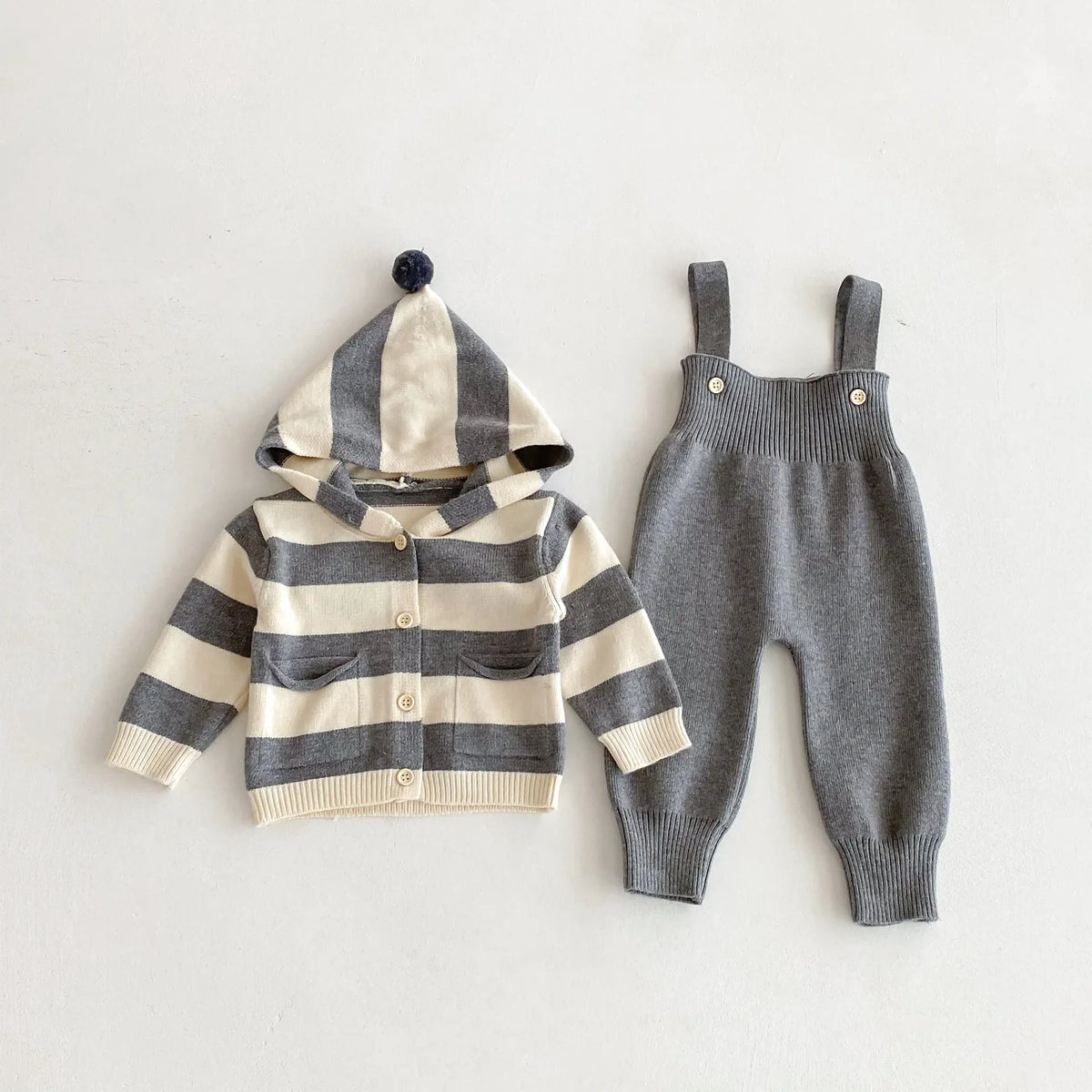 Gray / 6M The Cozy Knit Overall &amp; Hoodie Set