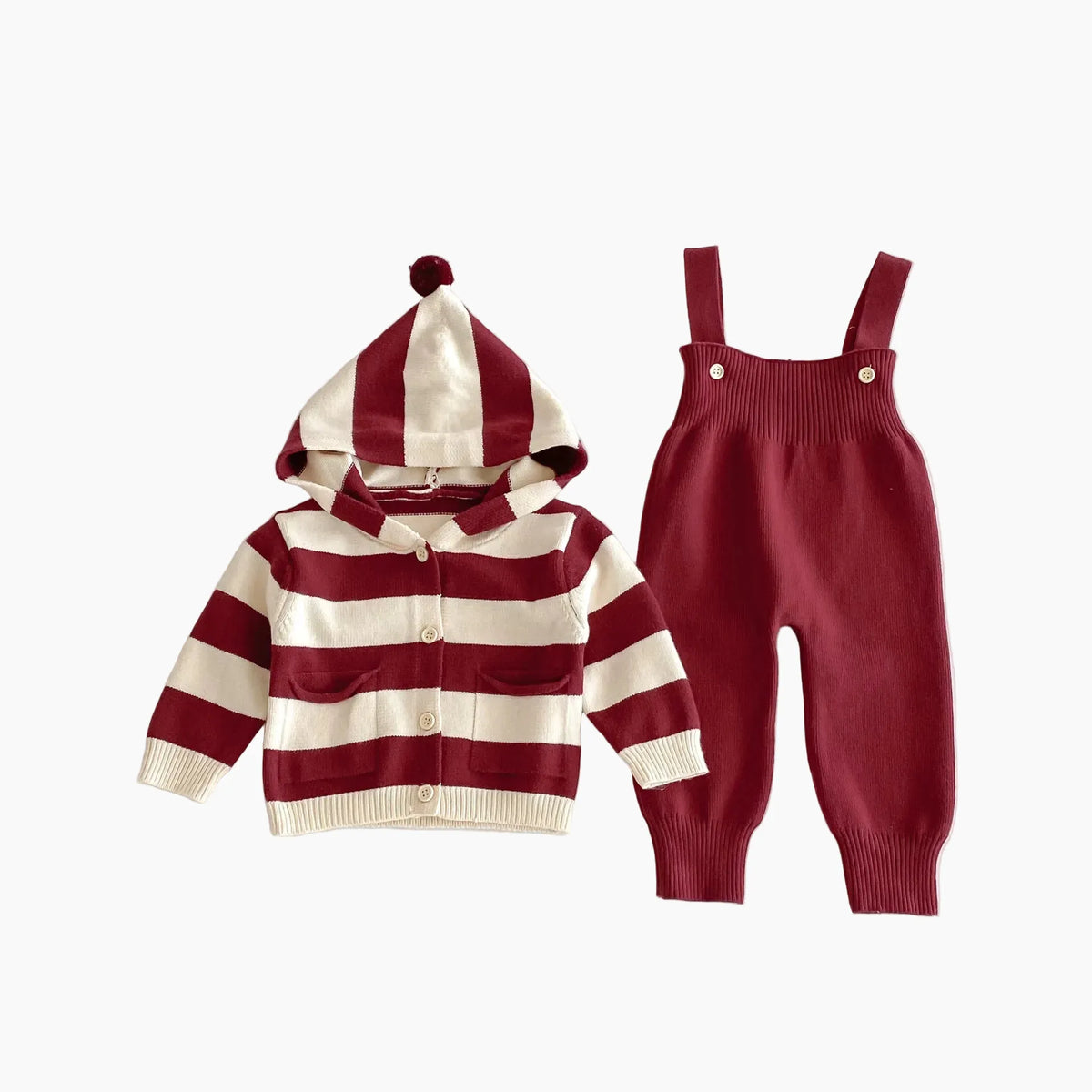 Red / 6M The Cozy Knit Overall & Hoodie Set