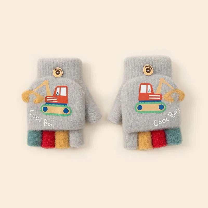 Gray The Digger 2-in-1 Convertible Kids' Mittens