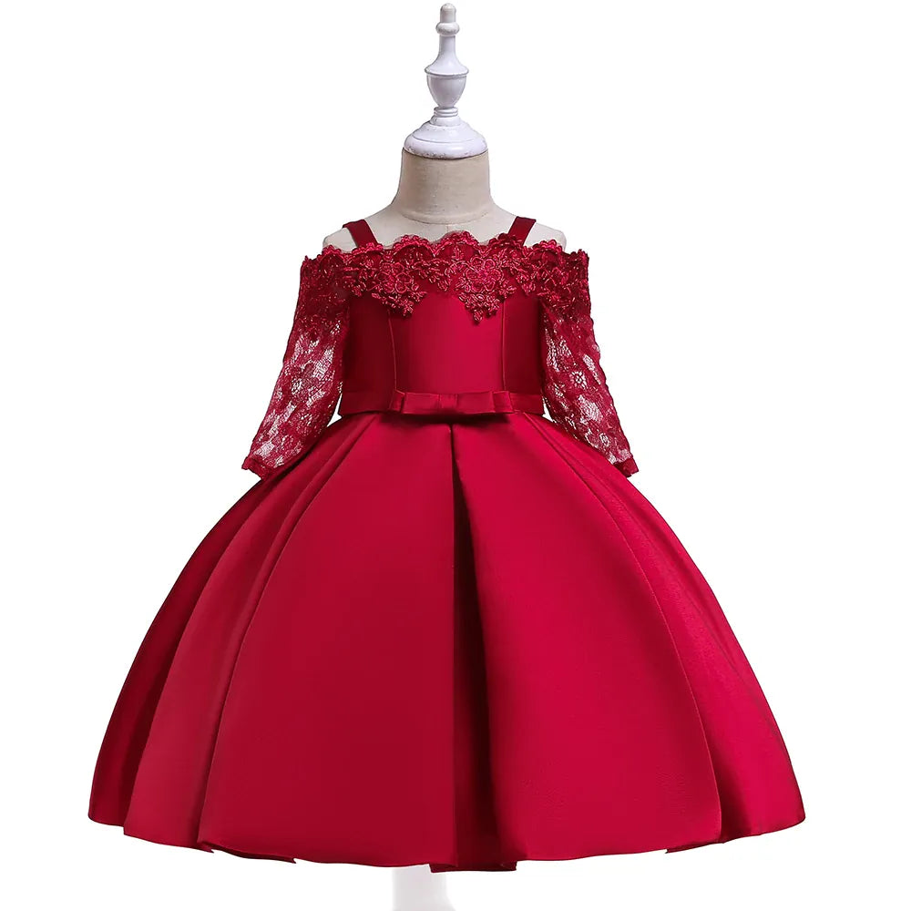 Dark Red / 4T The Duchess Satin & Lace Gown