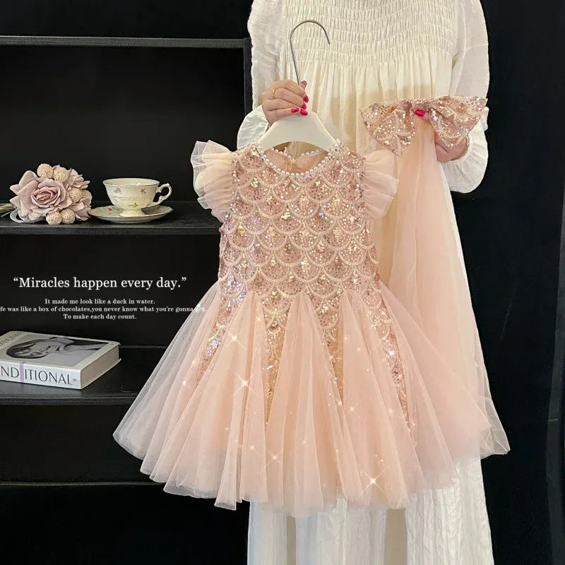 3T / Champagne Powder The Iridescent Gem Dress &amp; Bow Set