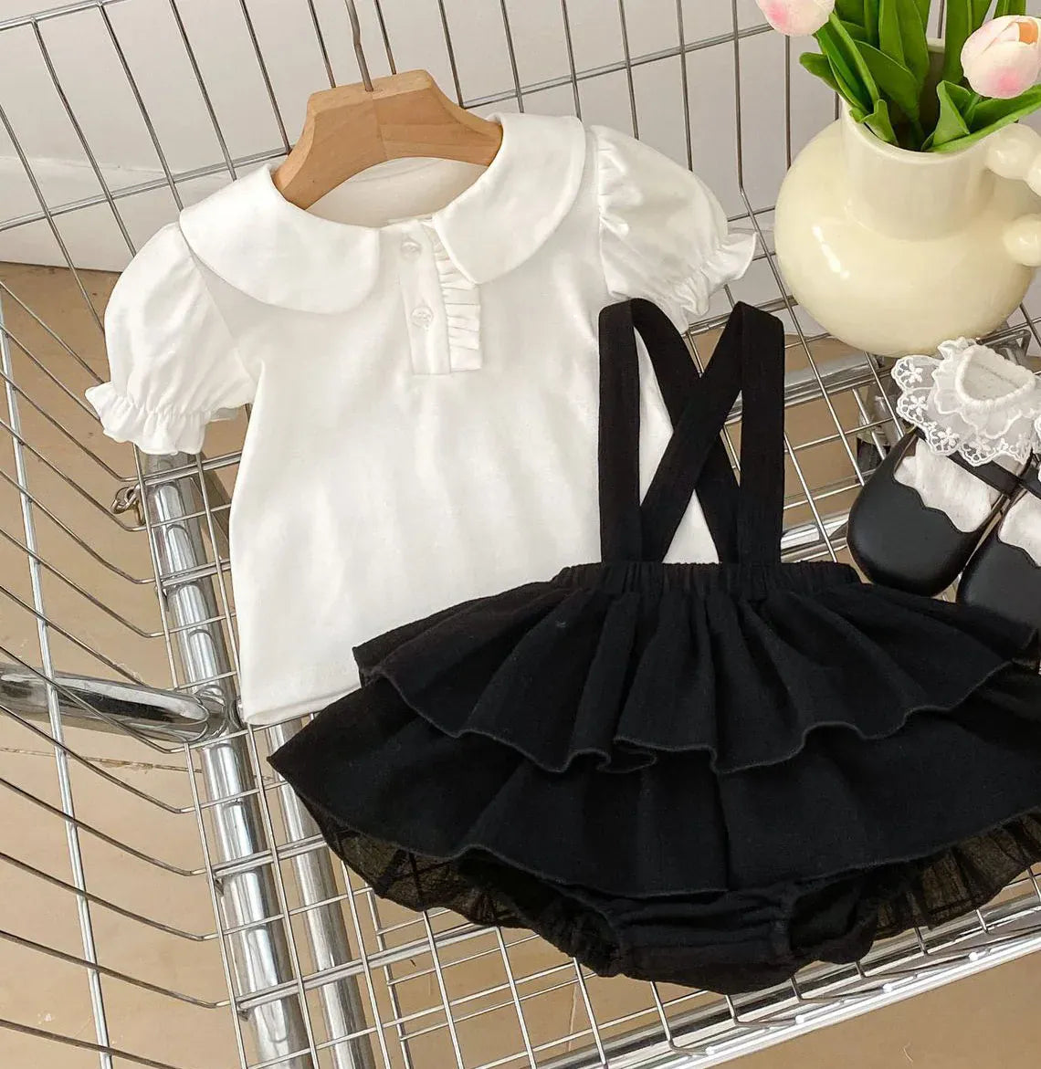 White Lace / Black Skirt / 6M The Little Heiress Bodysuit Set