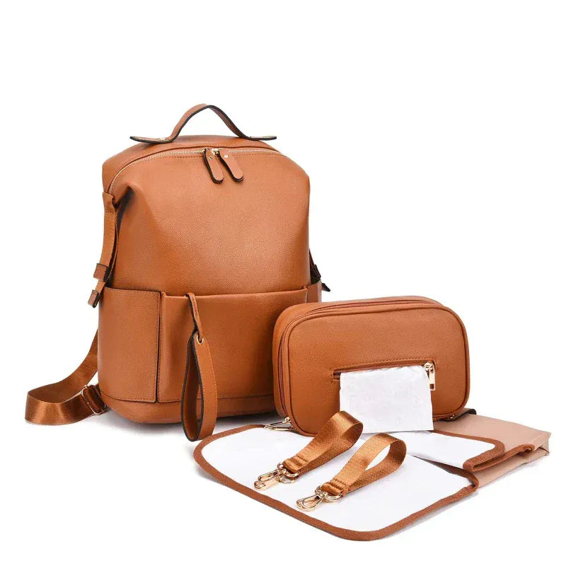 Brown The Signature PU Leather Diaper Backpack