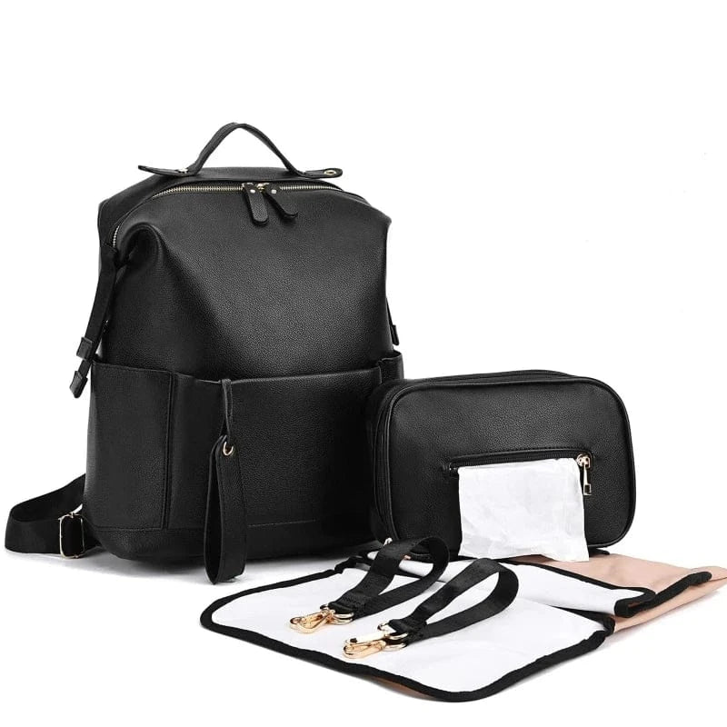 Black The Signature PU Leather Diaper Backpack