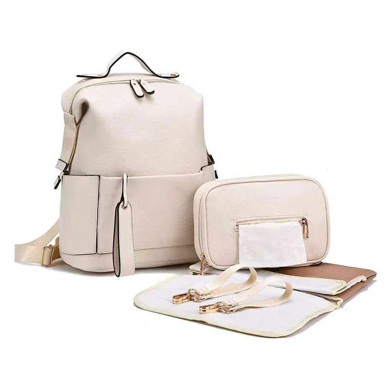 Beige The Signature PU Leather Diaper Backpack