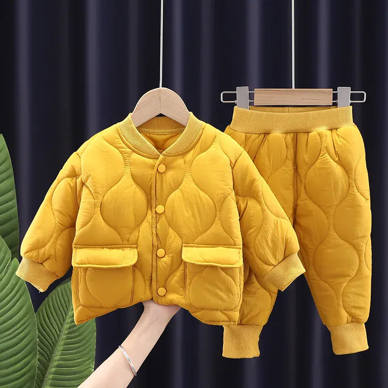 Mustard Yellow / China Mainland / 9M-12M The Varsity Quilted Puffer Suit