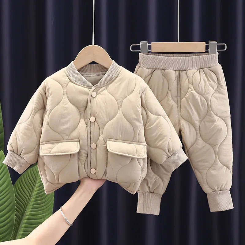 Cream White / China Mainland / 9M-12M The Varsity Quilted Puffer Suit