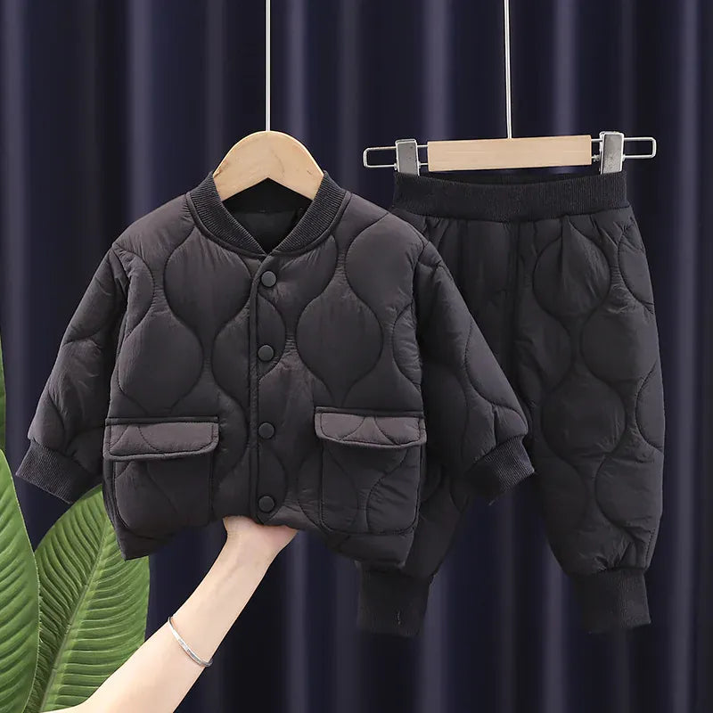 Dark Grey / China Mainland / 9M-12M The Varsity Quilted Puffer Suit
