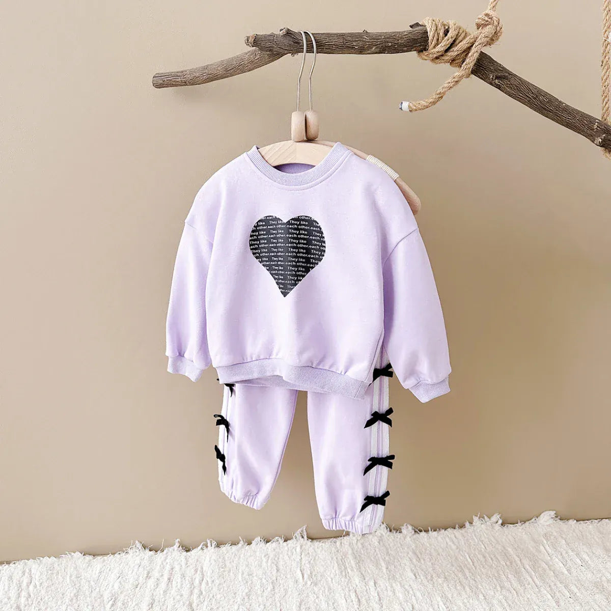 PURPLE / 9-12M Toddler and Baby Heart Sweatshirt and Pants Set
