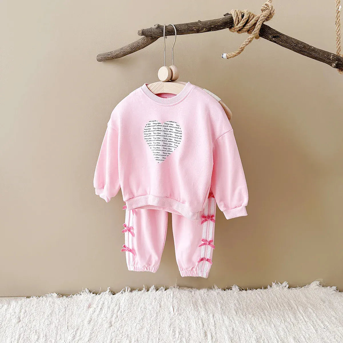Pink / 9-12M Toddler and Baby Heart Sweatshirt and Pants Set