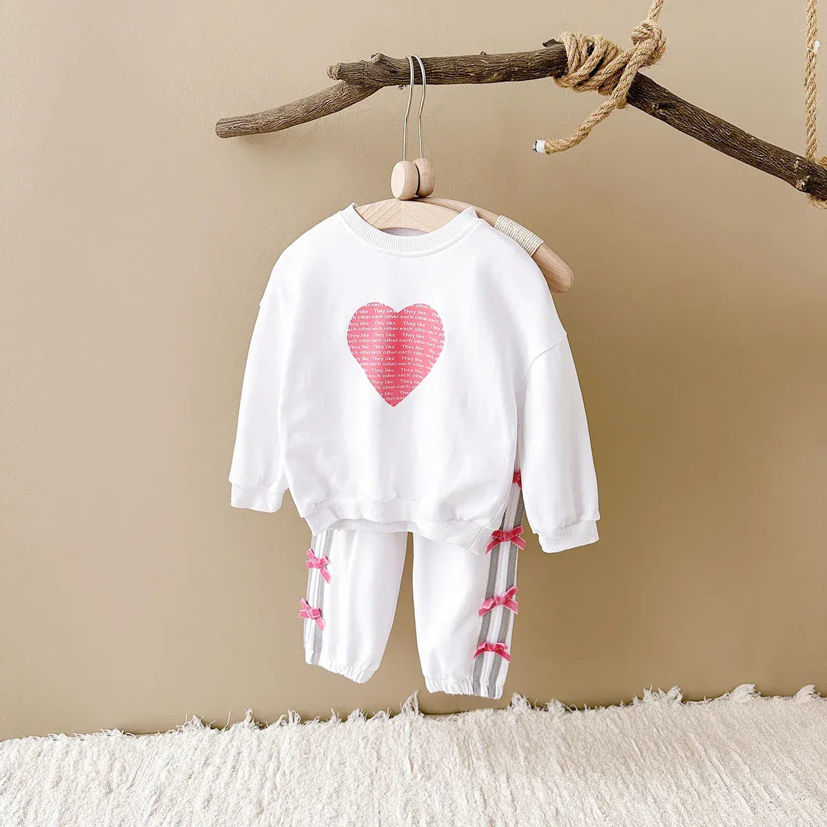 Ivory / 9-12M Toddler and Baby Heart Sweatshirt and Pants Set