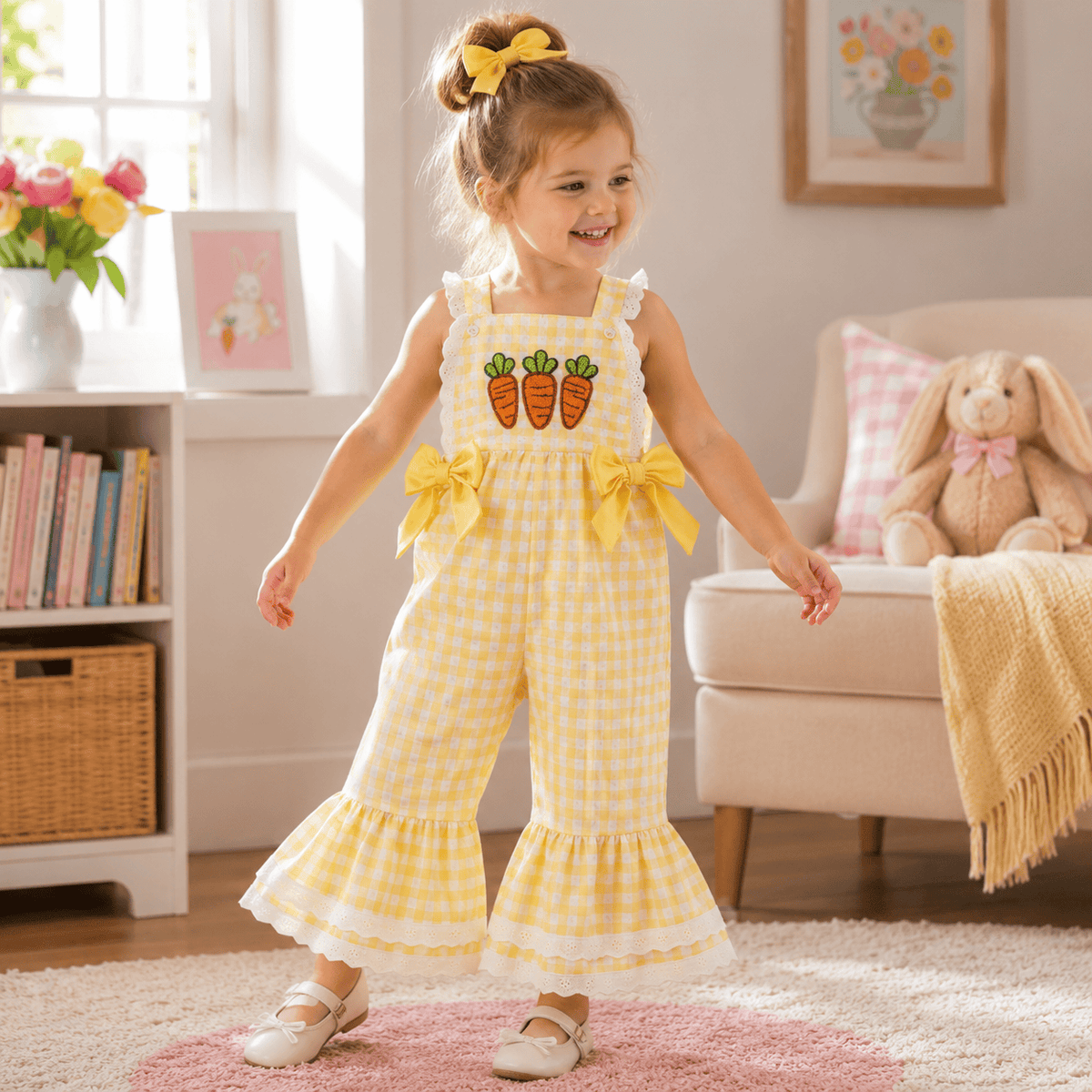 Toddler Baby Girls Easter Plaid Jumpsuit