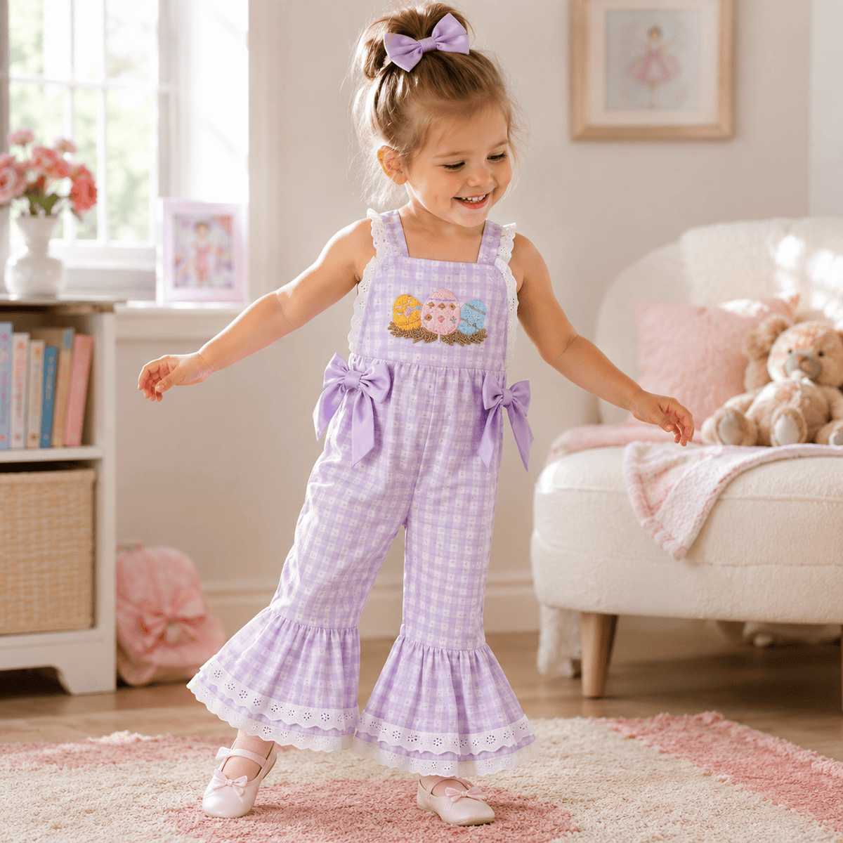 Toddler Baby Girls Easter Plaid Jumpsuit