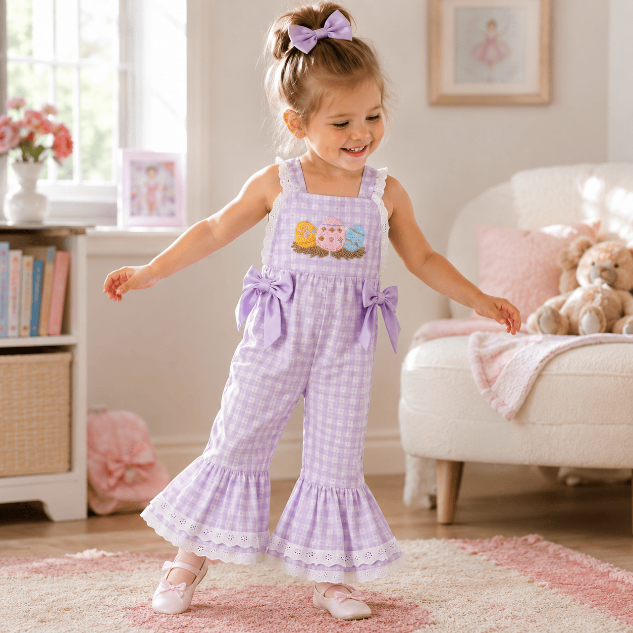 Toddler Baby Girls Easter Plaid Jumpsuit