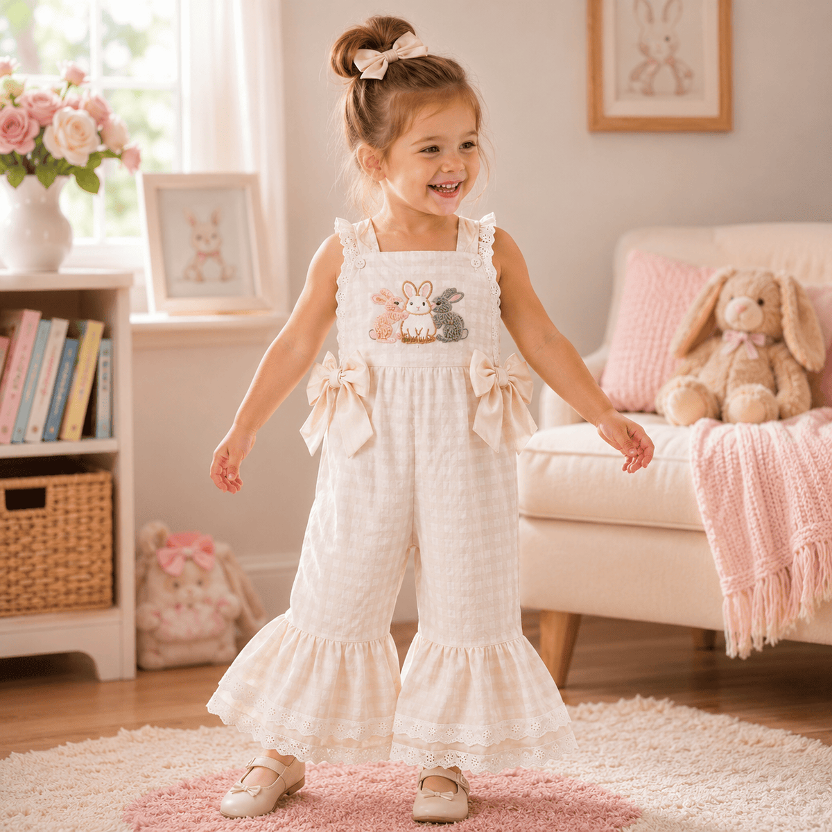 Toddler Baby Girls Easter Plaid Jumpsuit