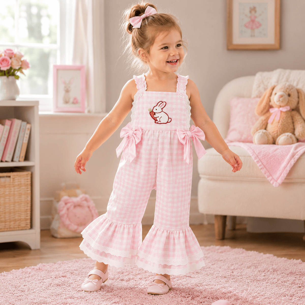 Toddler Baby Girls Easter Plaid Jumpsuit