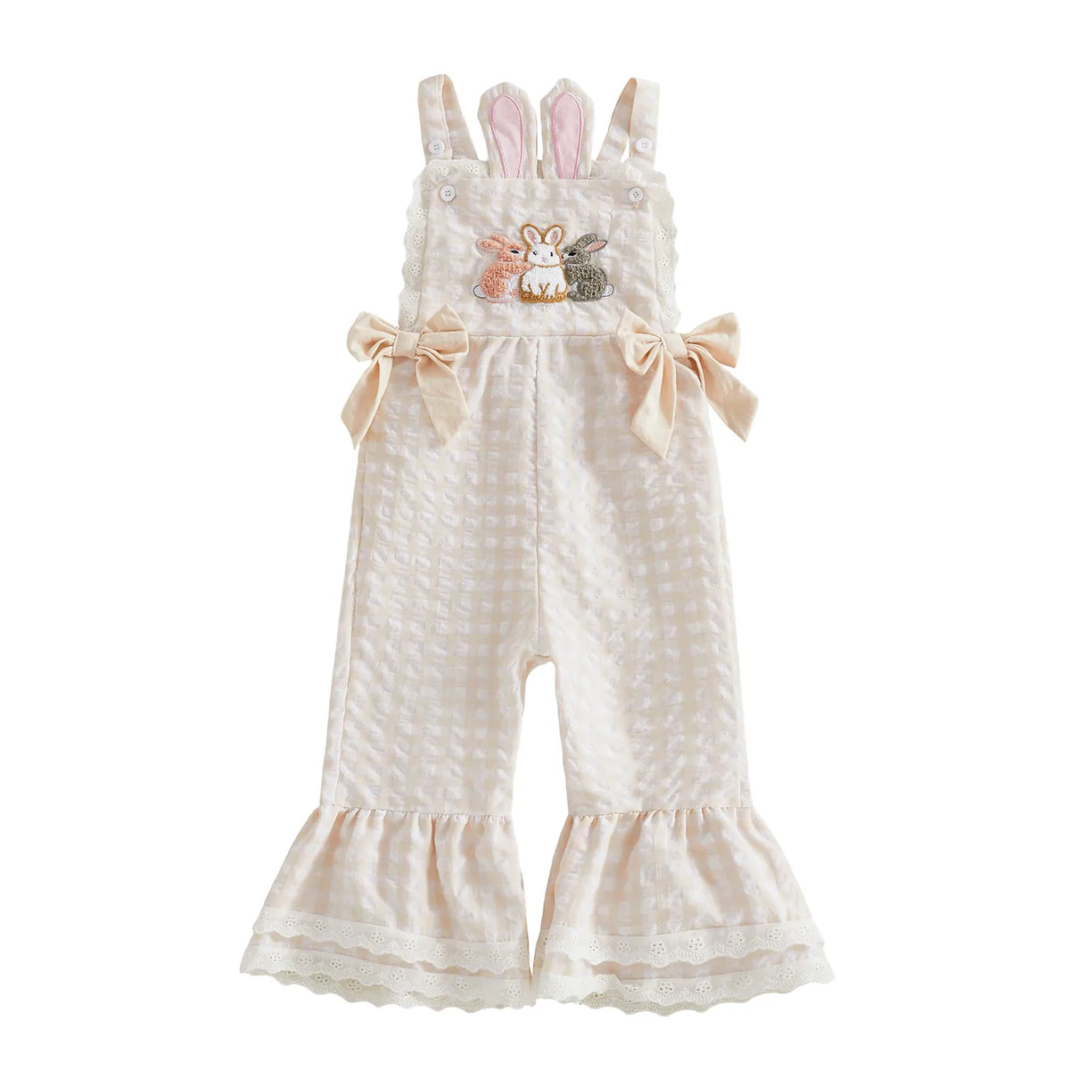 Beige / 18-24M Toddler Baby Girls Easter Plaid Jumpsuit