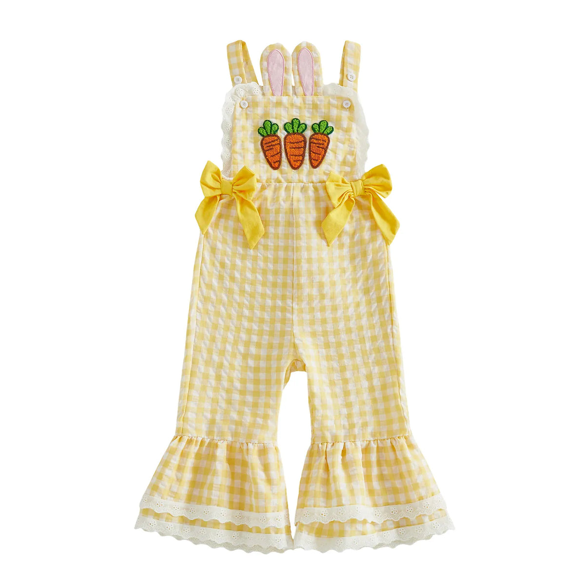 Yellow / 18-24M Toddler Baby Girls Easter Plaid Jumpsuit