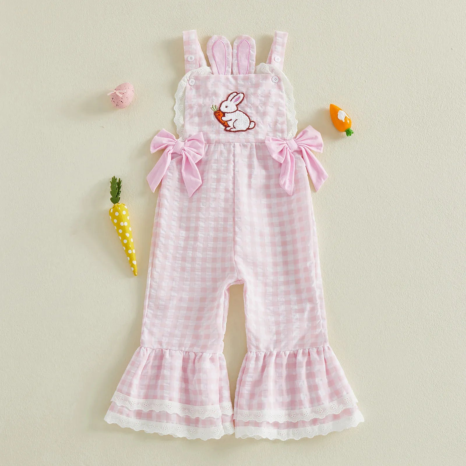 Toddler Baby Girls Easter Plaid Jumpsuit