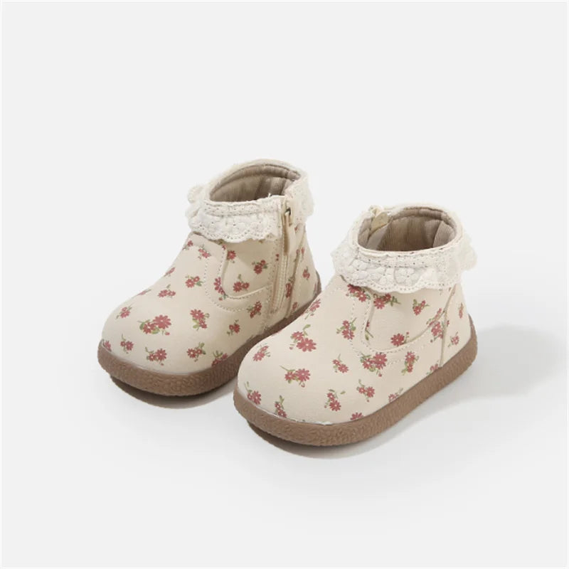 Beige / 16 Toddler & Baby Microfiber Ankle Boots with Lace