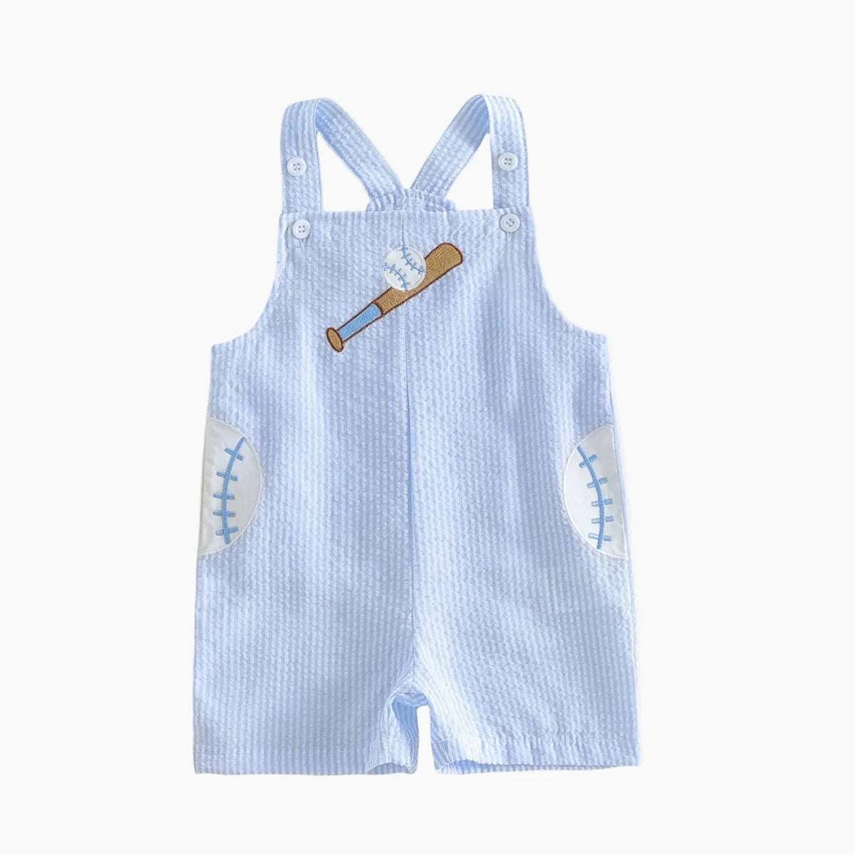 Green / 6-12M Toddler Baseball Embroidered Striped Overalls
