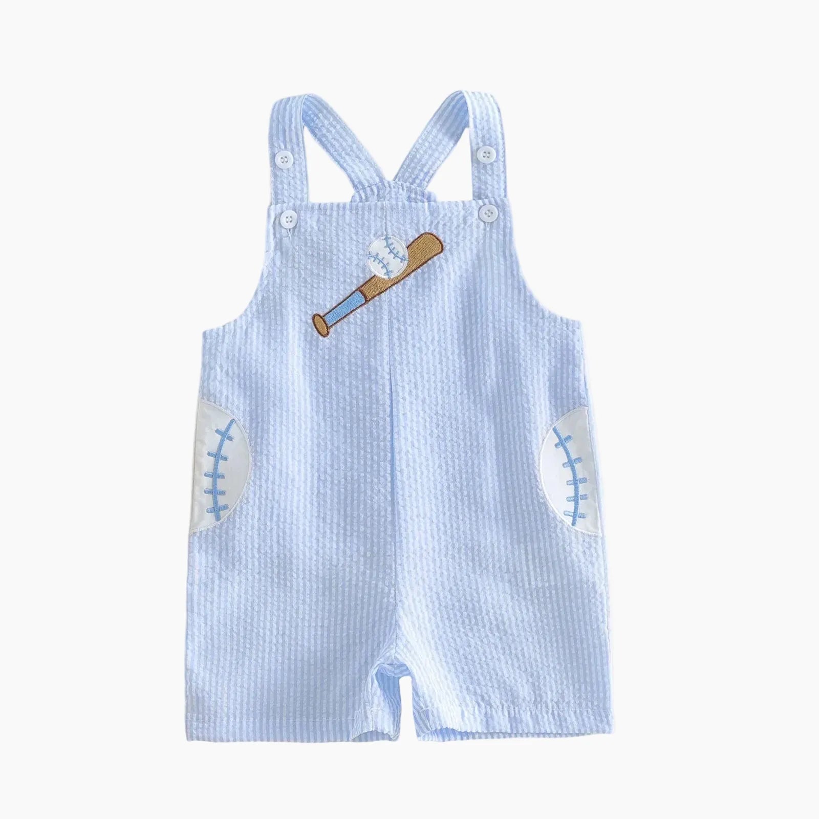Green / 6-12M Toddler Baseball Embroidered Striped Overalls
