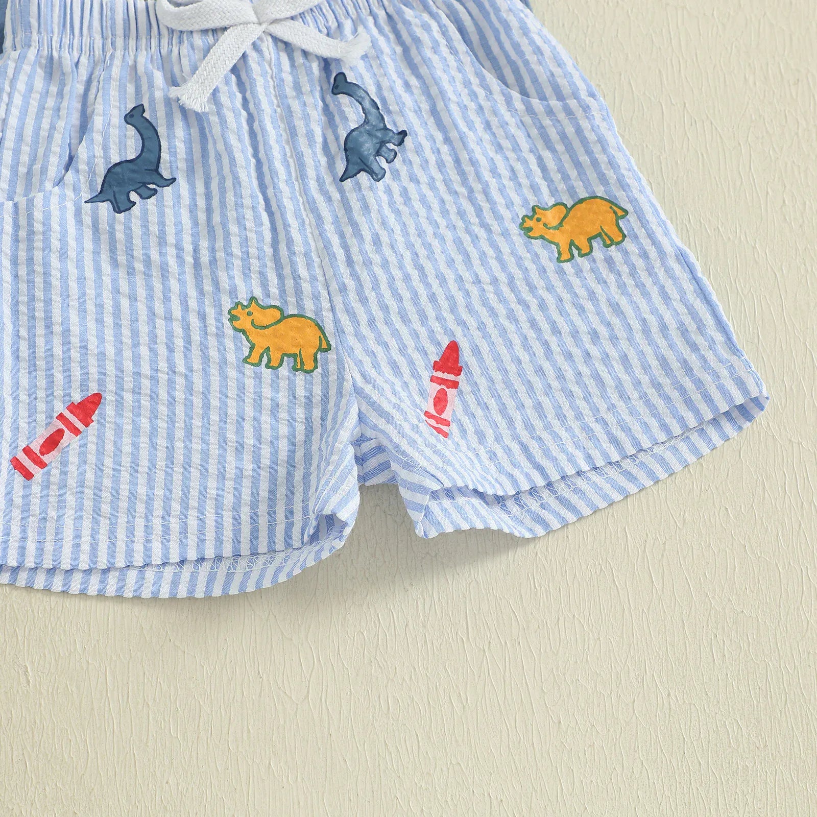 Toddler Boy Dinosaur Embroidery T-Shirt & Striped Shorts 2-Piece Summer Set