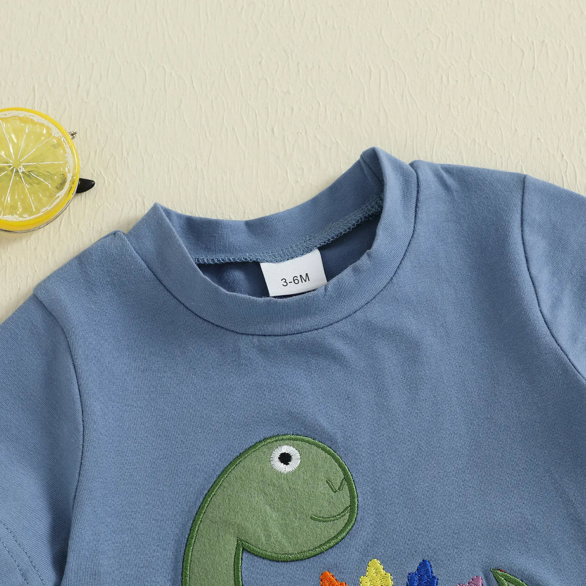 Toddler Boy Dinosaur Embroidery T-Shirt & Striped Shorts 2-Piece Summer Set
