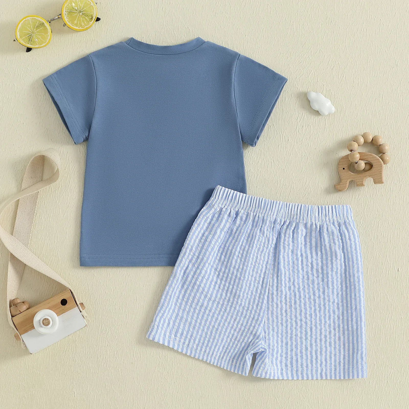 Toddler Boy Dinosaur Embroidery T-Shirt & Striped Shorts 2-Piece Summer Set
