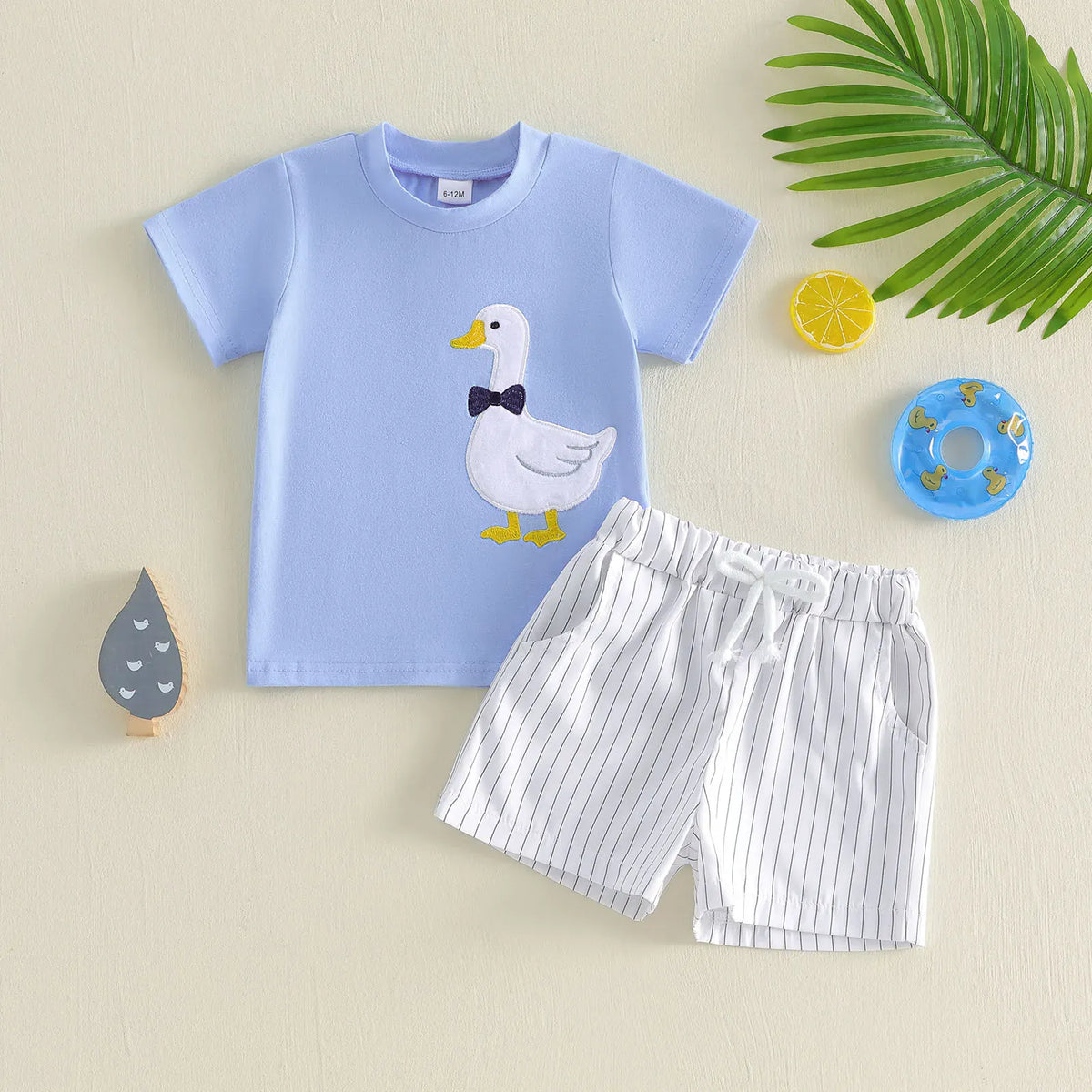 Toddler Boy Goose Embroidered Tee & Striped Shorts Set